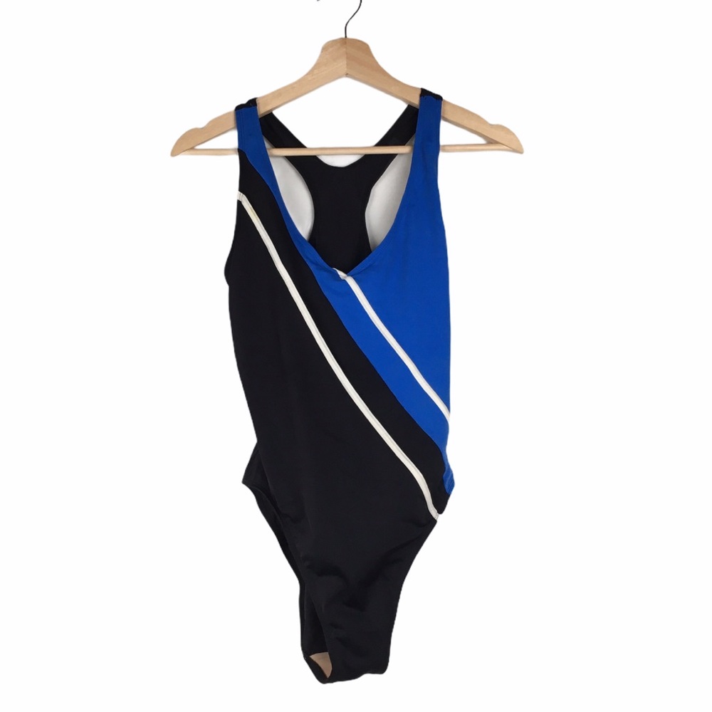 Newport News Bathing Suit Blue Black Racer Back